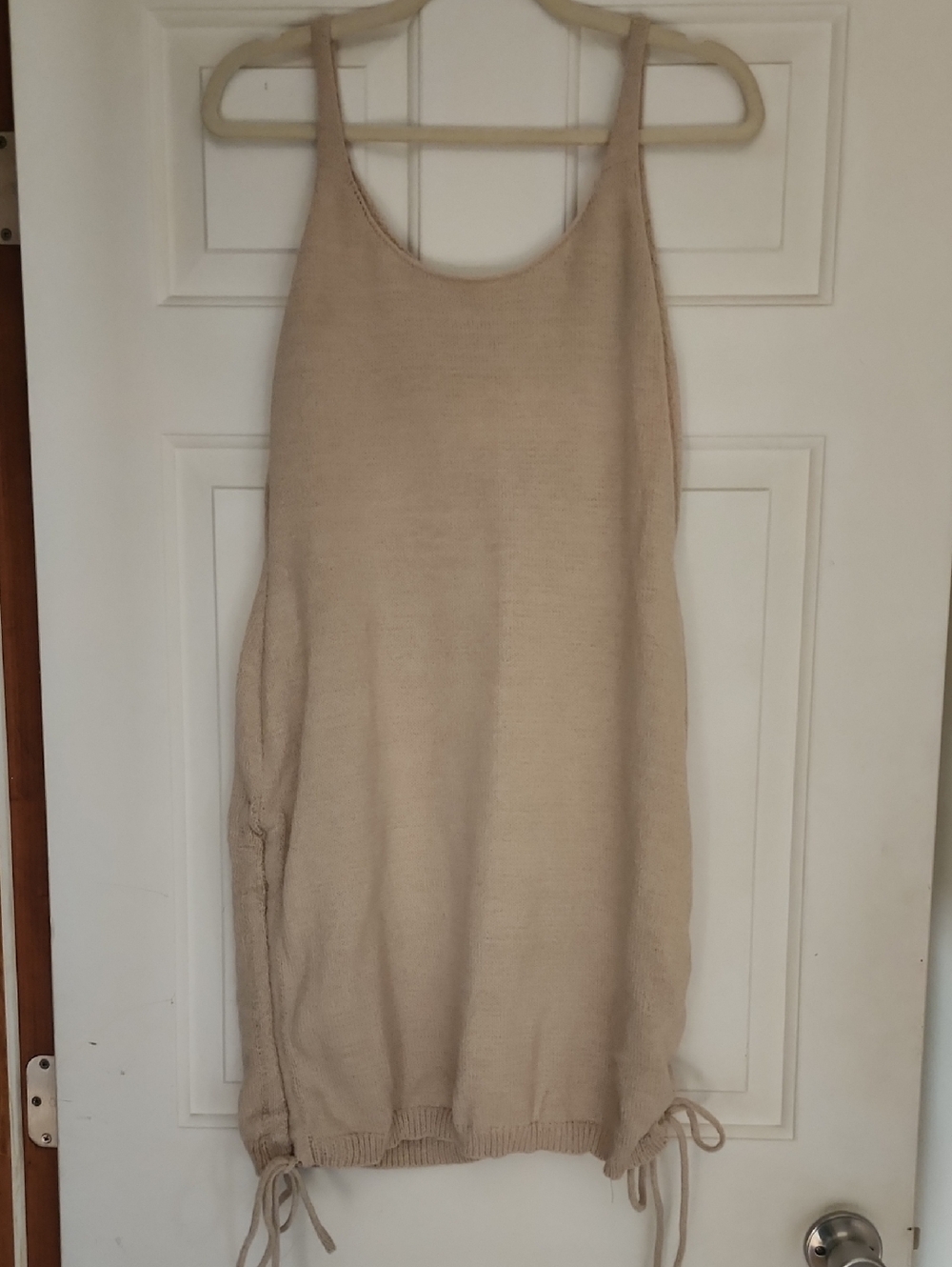 Beige Knit Tank Dress with Side Ties